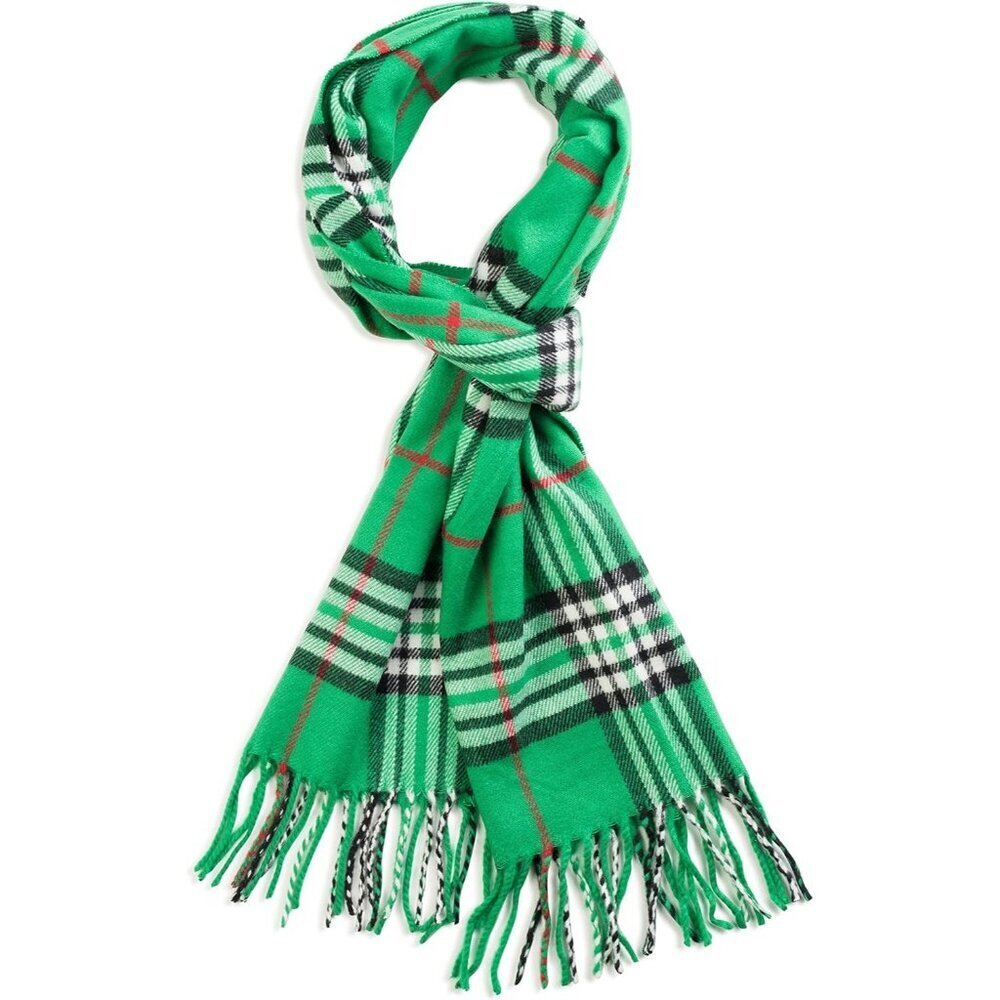 Women's Green Plaid Super Soft Classic Cashmere Feel Winter Scarf Outerwear